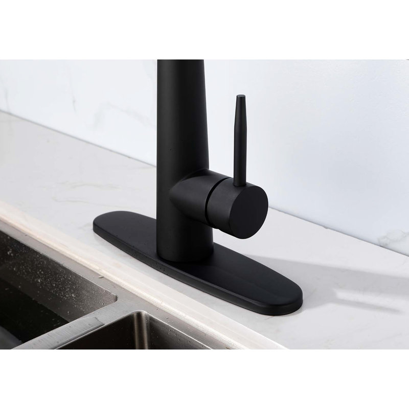 Stainless Steel Single Handle Faucet With Pull Down For Kitchen Sink, Matte Black Shade, 360 Rotatable High - Arc Nozzle, Three Water Output Types  Stream, Spray,  , Effortless Temperature And Flow