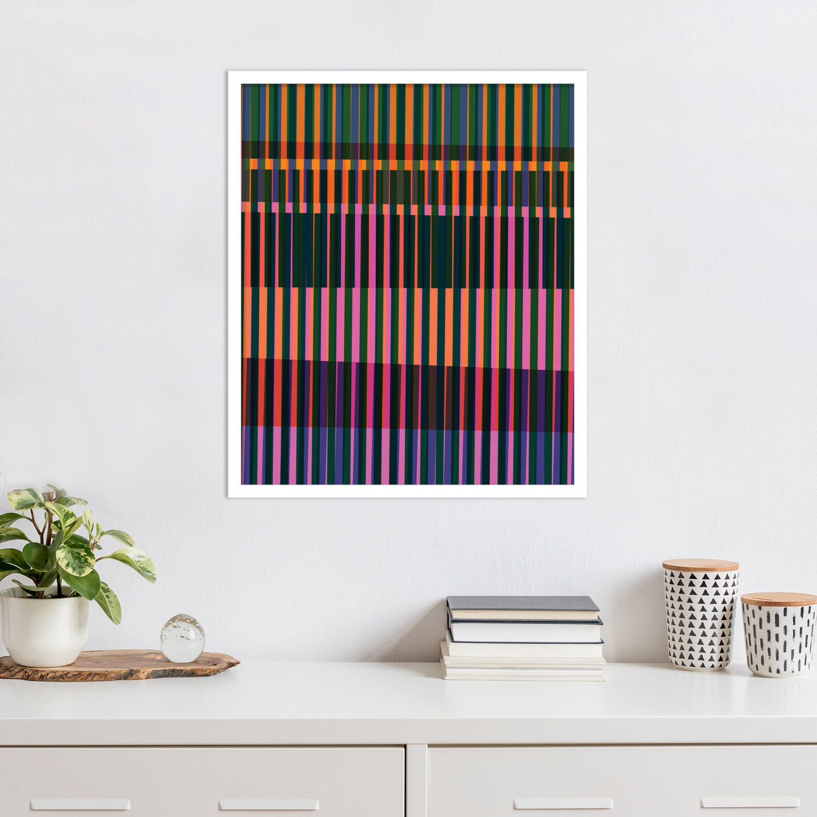 Abstract Lines 17 by Beth Vassalo, White, 17" H x 14" W