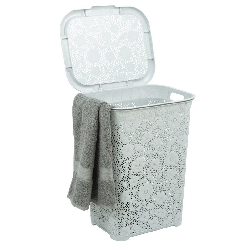 Decorative Lace Laundry Hamper, Off White, 22" H x 17" W x 14" D