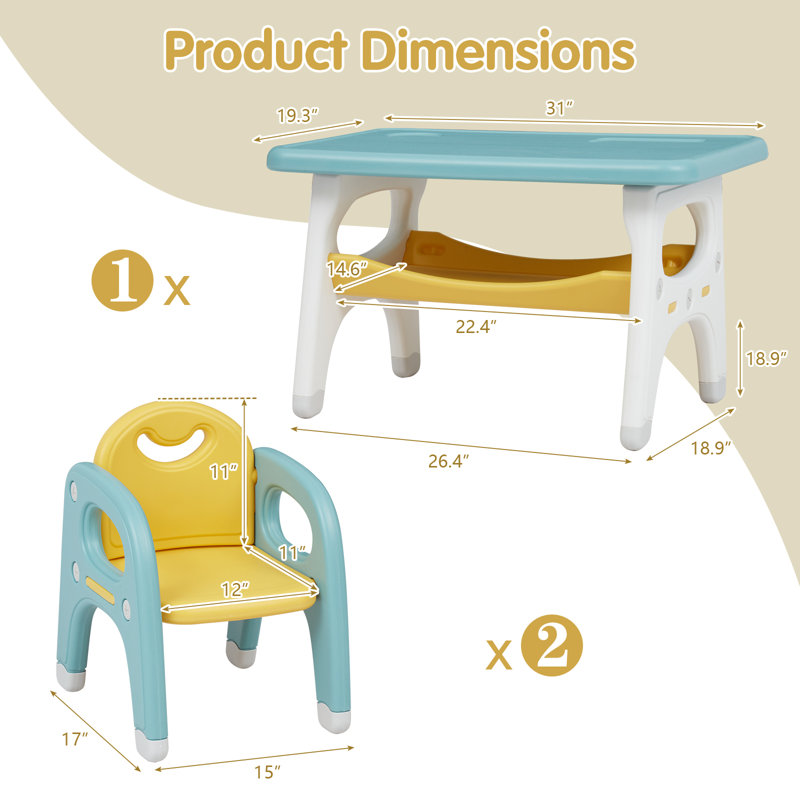 Rectangulaire 2 ensembles de table et chaises pour enfants, Vert/jaune