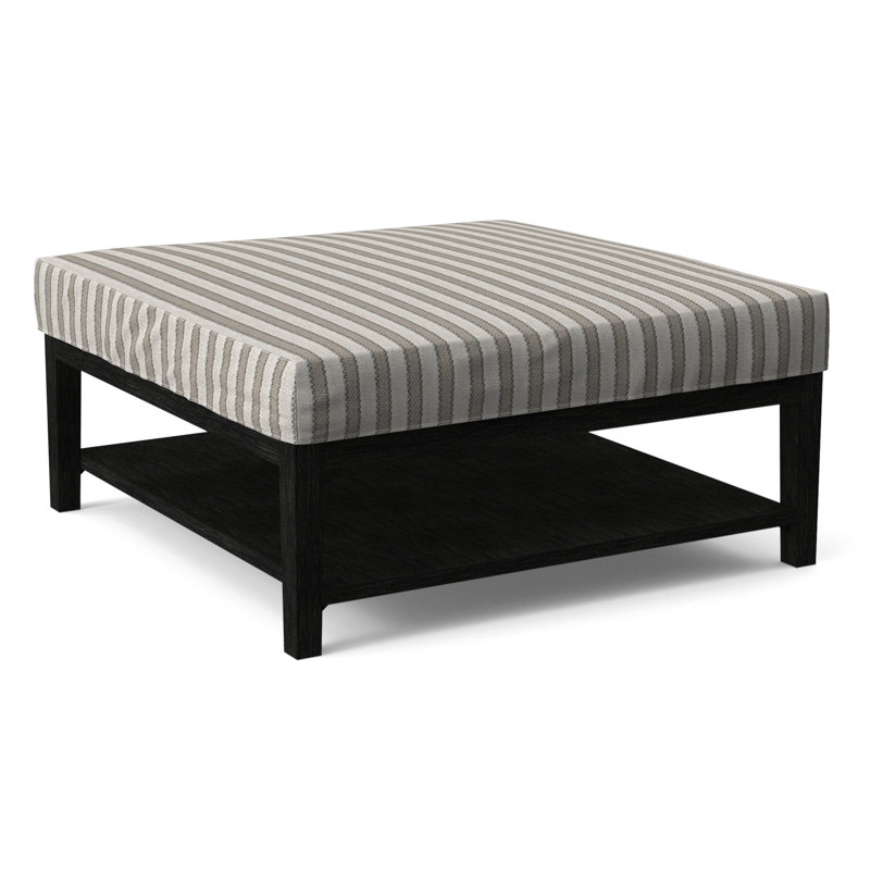 Hammond Square Ottoman, Antique Black Finish, Light Blue Performance Fabric; 0851-55