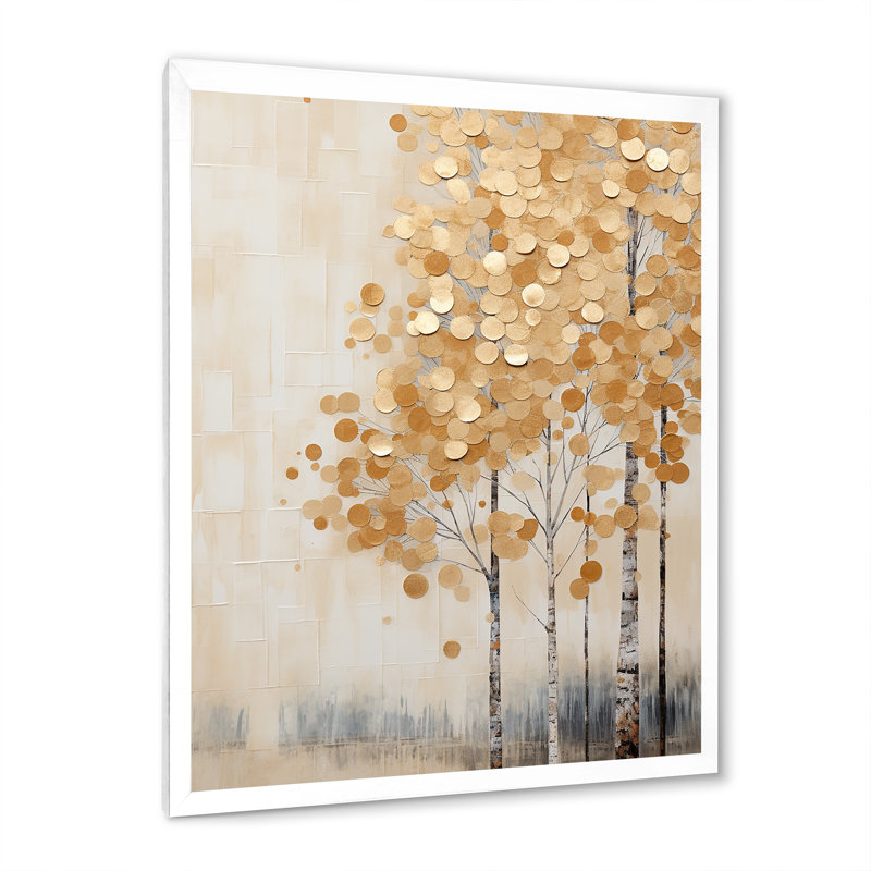 Minimalisme Golden Trees Harmony III, reproduction d'art sur toile, H 40 po x l 30 po x P 1,5 po, Cadre simple blanc