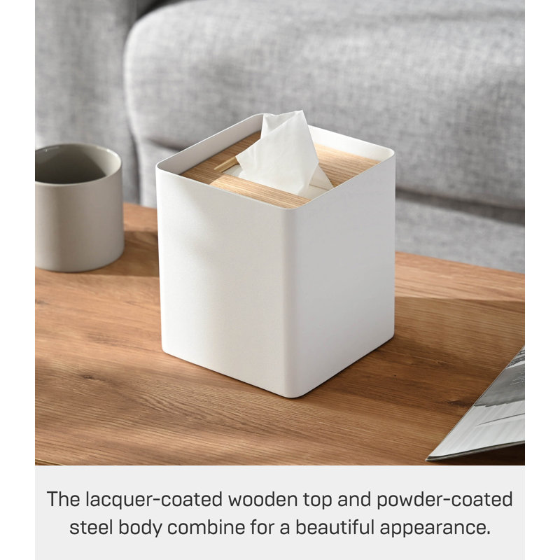 Ash Steel Square Tissue Box Cover with Wooden Lid