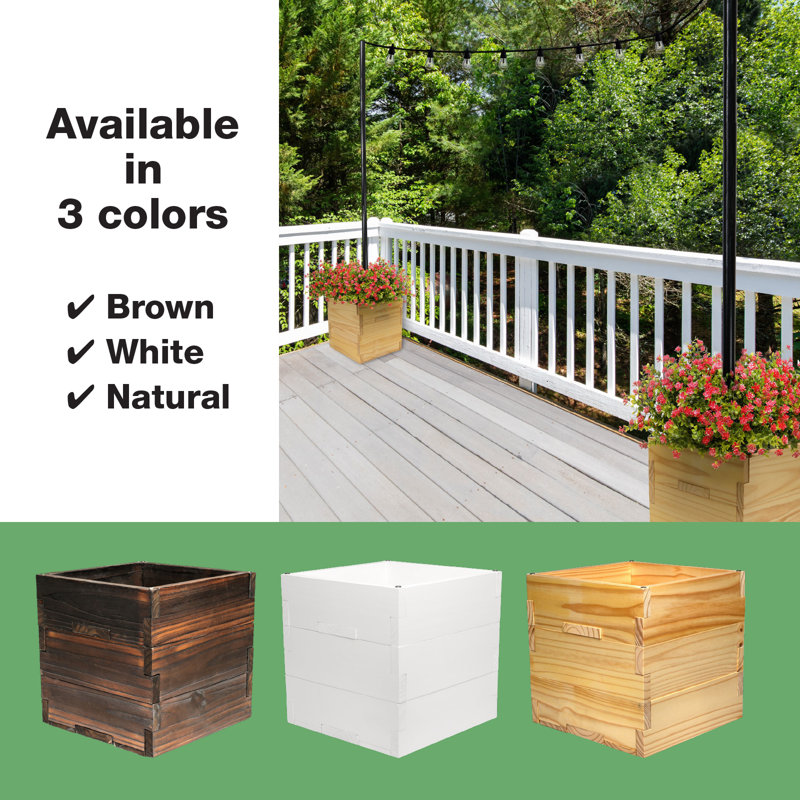 Union Rustic Ilerioluwa Wooden Planter Box with String Light Pole Insert, Classic Stacked Panel Design, Weather-Resistant Finish, Wood Planter Boxes Outdoor, Wooden Planters with Integrated Drainage