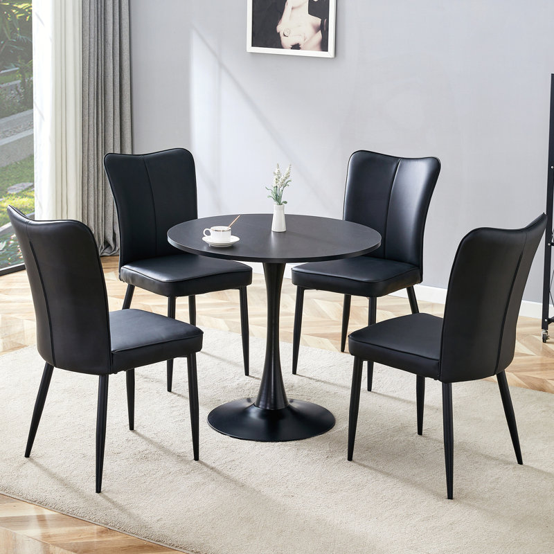 Ensemble de salle à manger exquis avec chaises élégantes et table stable pour des réunions intimes, Noir, Noir