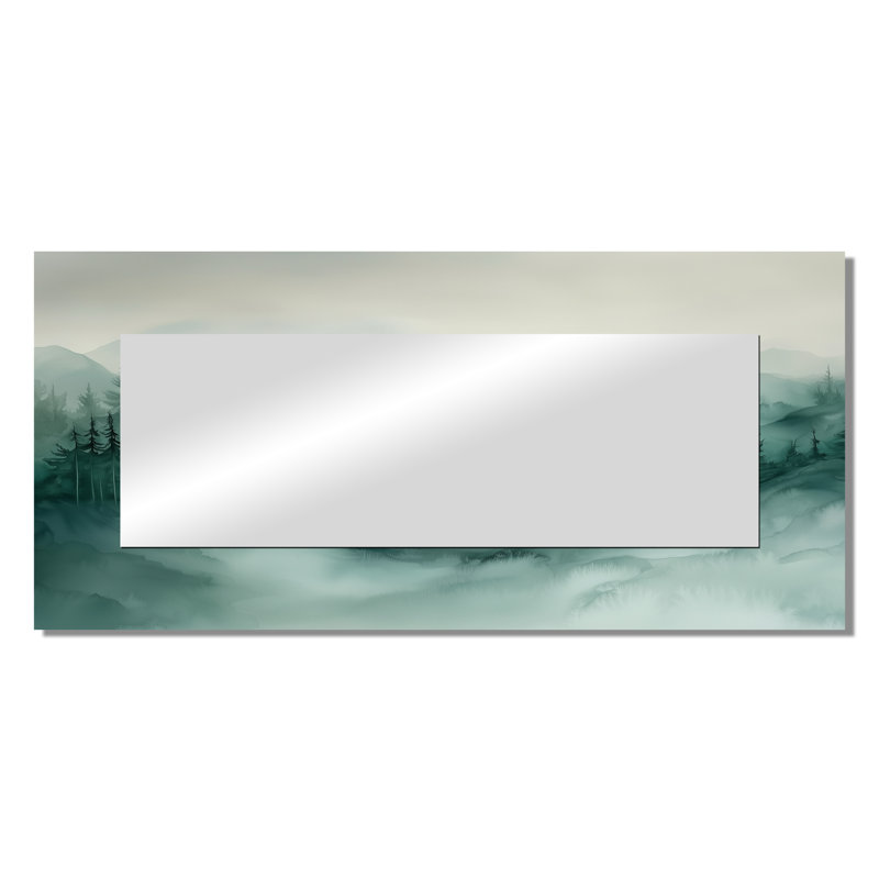 Fading Light Gradient Forest Landscape I - Landscape Mountains Mirror Wall Decor - Printed On Metal, 28" x 60"