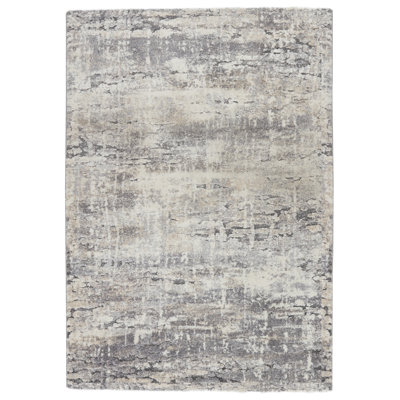 Tapis abstrait gris et ivoire Label J Benton FRR02 (9 pi 3 po x 13 pi)