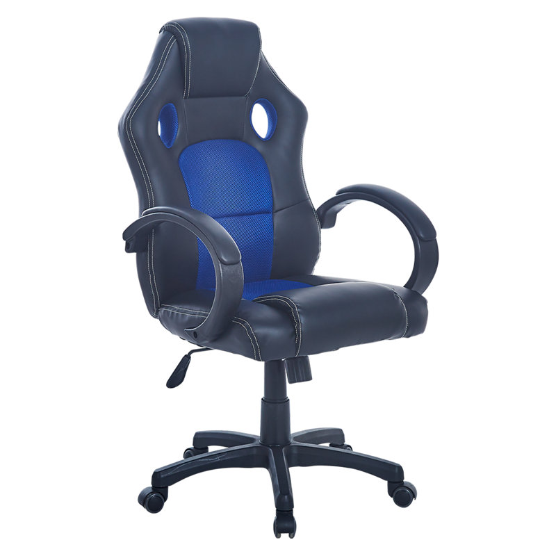 Inbox Zero Adjustable Faux Leather Swiveling PC & Racing Game Chair, Blue