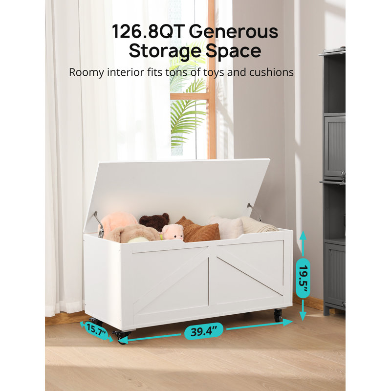 Coffre de rangement avec charnière de sécurité, coffre en bois manufacturé à 4 roues, 39,37 po x 15,74 po x 19,48 po pour chambre à coucher, salon et entrée