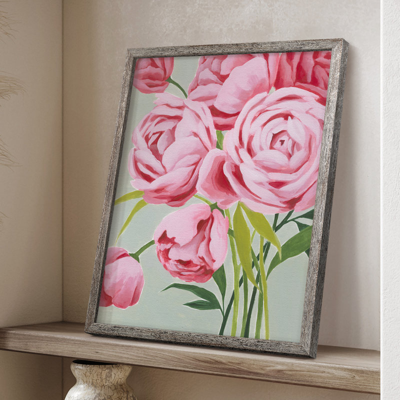This Year's Peony I, reproduction encadrée - bois massif, H 21 po x l 17 po