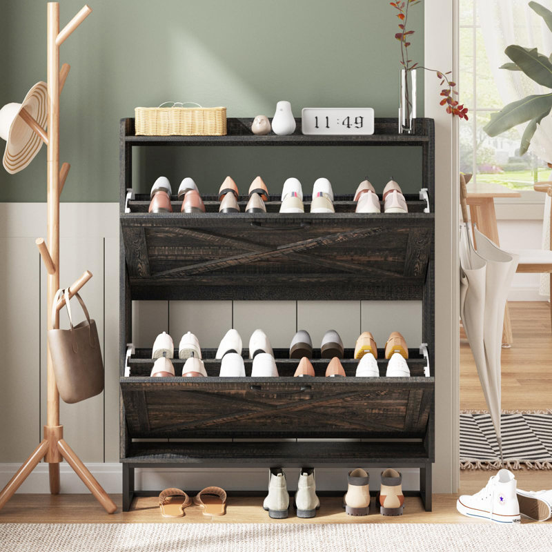 Armoire de rangement pour chaussures avec deux tiroirs rabattables
