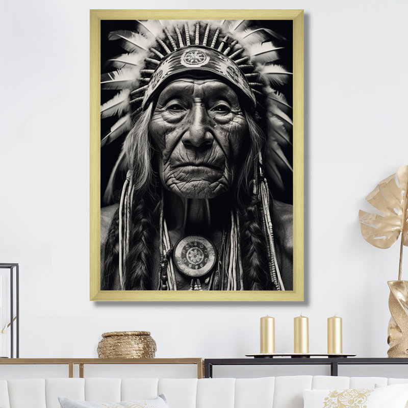 Sagesse amérindienne sur toile, Cadre doré simple, H 44 po x l 34 po x P 1,5 po