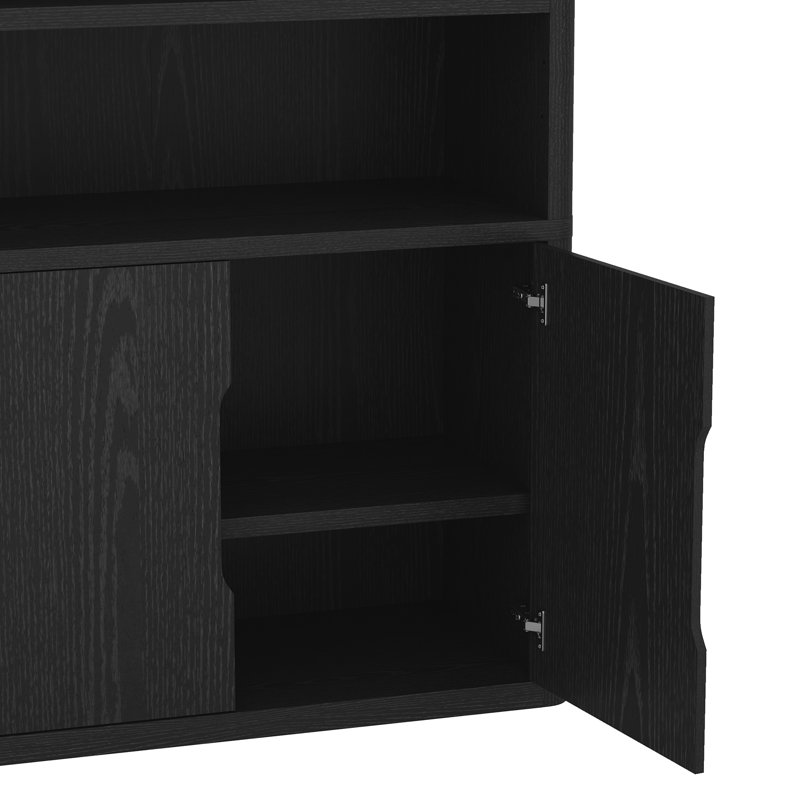 Rivington 79" H x 40.2" W Modern 4-Shelf Bookcase Cabinet in Black, Black