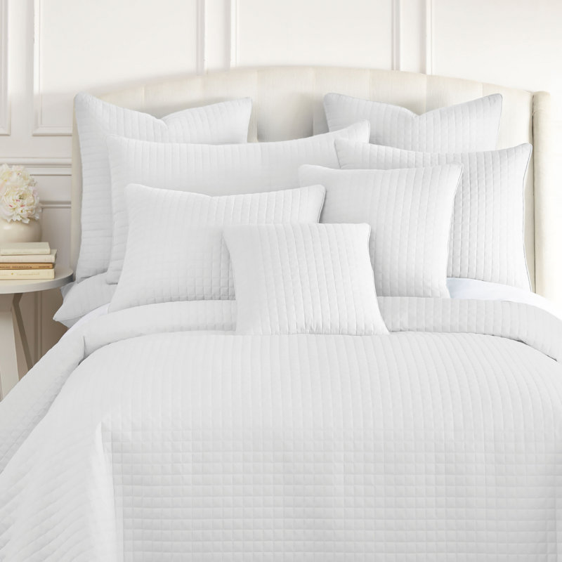 Vilano Springs 2-Piece Microfiber Embroidered Quilted Sham Covers, Bright White, 20" H x 36" W