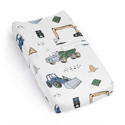 Construction Truck Green and Blue Changing Pad Cover Sheet by Sweet Jojo Designs