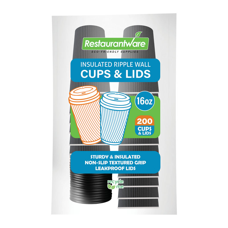 Restaurantware 16 Oz Coffee Cups Pack of 200 Ripple Wall Insulated Paper Cups, Gray Disposable, For Hot Beverage With Built-In Insulation Non-Slip Grip For Coffee Shop Takeaway
