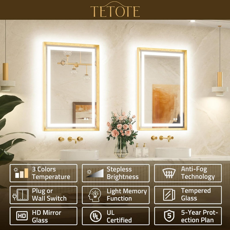 Miroir de salle de bain Led, 36 po x 30 po