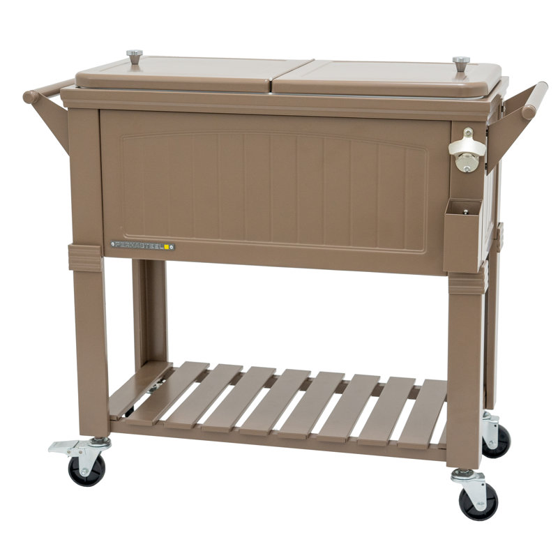 Glacière de patio à roulettes de style mobilier 80 pintes Permasteel, Taupe, Sans cloison