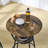 Round Bar Table and Stool Set with Shelf, Upholstered Stool with Backrest, Ideal for Small Spaces and Cozy Gatherings