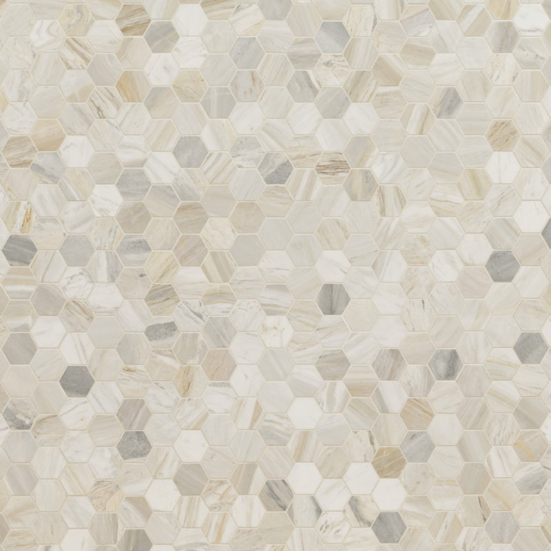 Carreau de sol en mosaïque en marbre poli Selene Oro Hexagon 12 po x 12 po