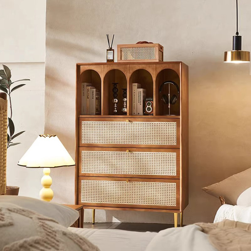 Commode d'appoint rétro en bois tissé en rotin