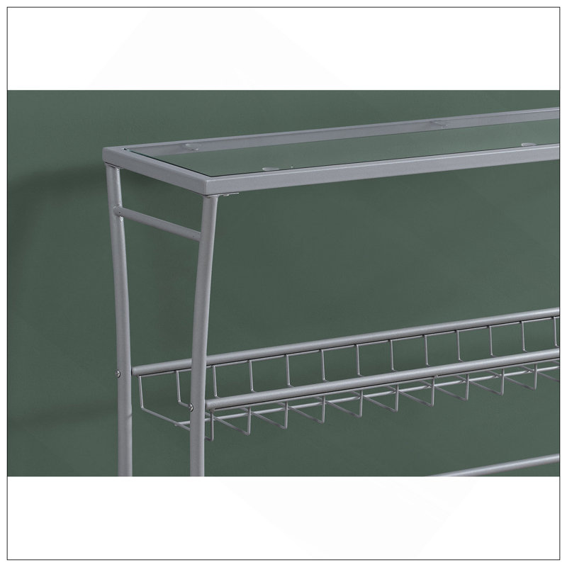 Table d'appoint, console, vestibule, étroit, canapé, salon, chambre à coucher, verre trempé transparent, métal argenté, contemporain, moderne