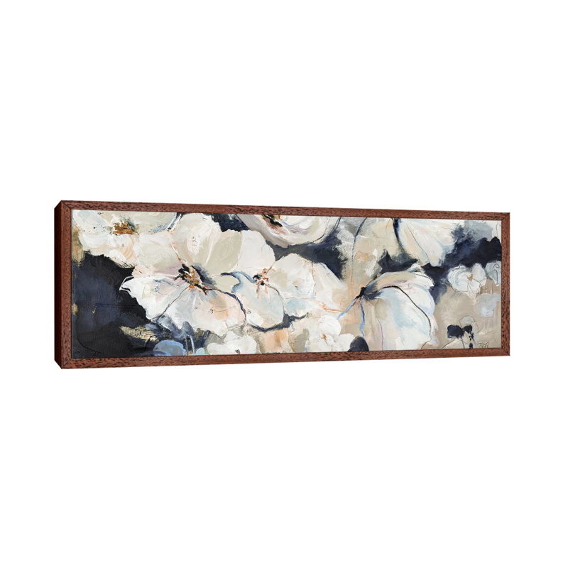Flower Varity II - Panoramic Painting on Canvas, Classic Brown Wood Framed, 30.48cm H x 91.44cm W x 3.81cm D