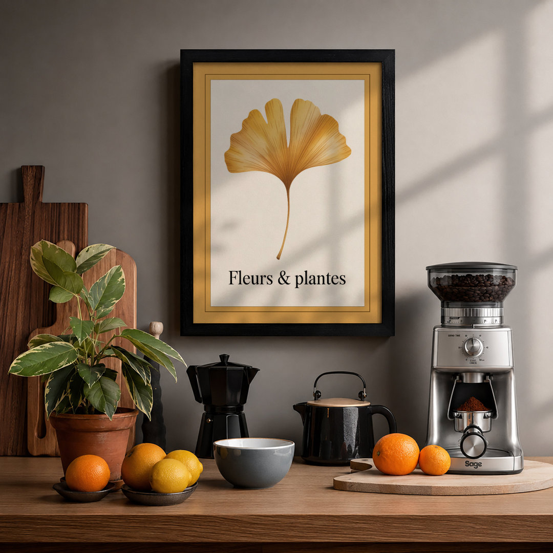 Gilded Ginkgo Leaf Botanical - Framed Print