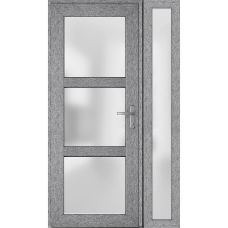 Façade extérieure pré-suspendue Fibre de verre porte givrée / Manux 8552 gris cendré / côté extérieur fenêtre / bureau Portes d'entrée commerciales et résidentielles Garage de patio-l 36 po x H 80 po -Ins droite