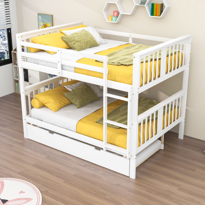Lit superposé en bois double avec lit gigogne et échelle, Blanc