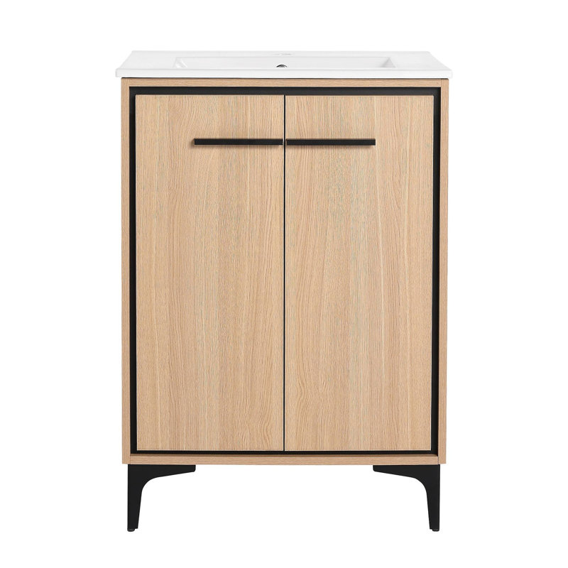 Base de meuble-lavabo 24 po avec lavabo, armoire de rangement avec portes, bois d'ingénierie