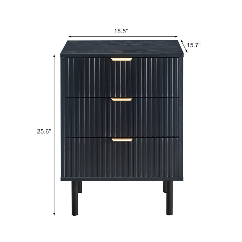 Commode à 3 tiroirs cannelée noire