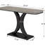 Table d'entrée de style industriel moderne, console compacte avec piètement en bois épais et incurvé, idéale pour le salon, le bureau ou le couloir. Longueur : 100 cm (39,4 po). Plateau design et lignes géométriques allongées.