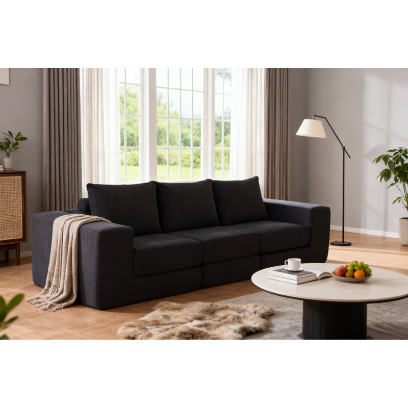 Grand canapé modulaire convertible en velours côtelé de 110 po Boneless, aucun assemblage requis, Velours côtelé noir