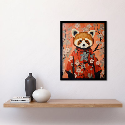 Red Panda In Kimono Cherry Blossom Trees Japan - Single Picture Frame Print