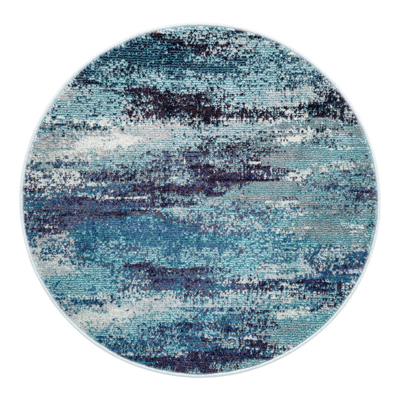 Tapis bleu à motif abstrait Rizer, Round 4'1"
