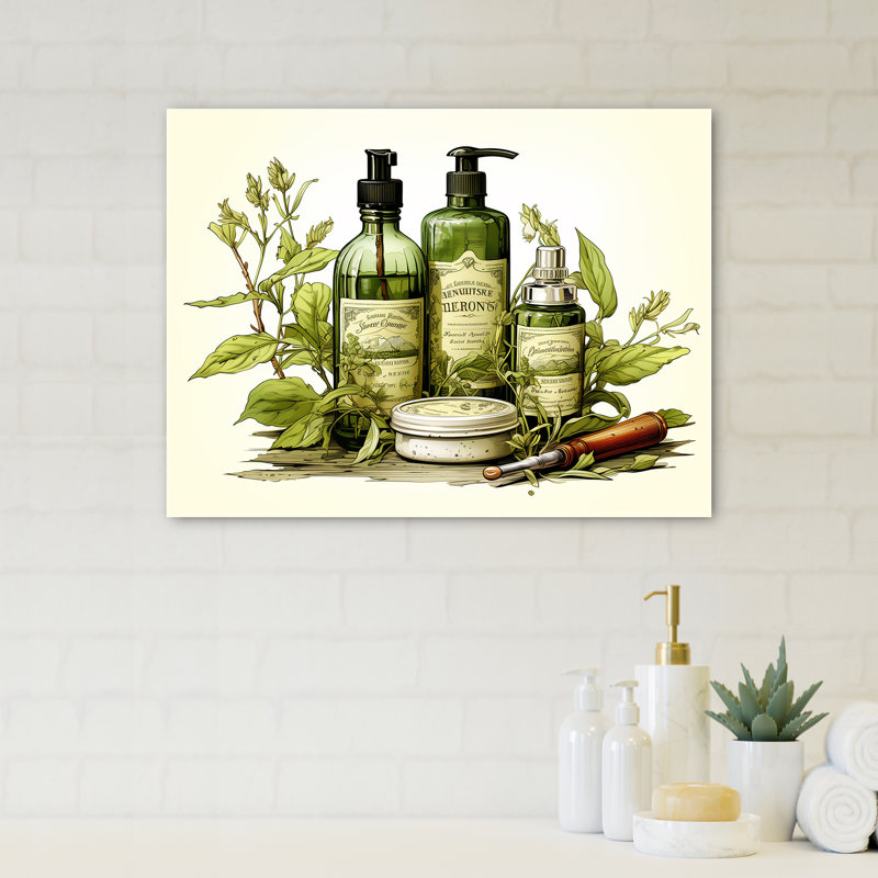 Vert et blanc, articles de toilette minimalisme II - articles de toilette, H 34 po x l 44 po x P 1,5 po