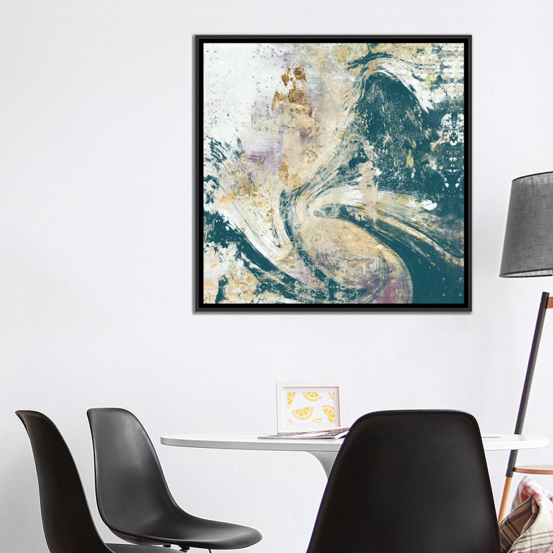 «Teal Aérien», reproduction sur toile, H 18 po x l 18 po x P 1,5 po, Toile avec cadre noir, Pas de tapis