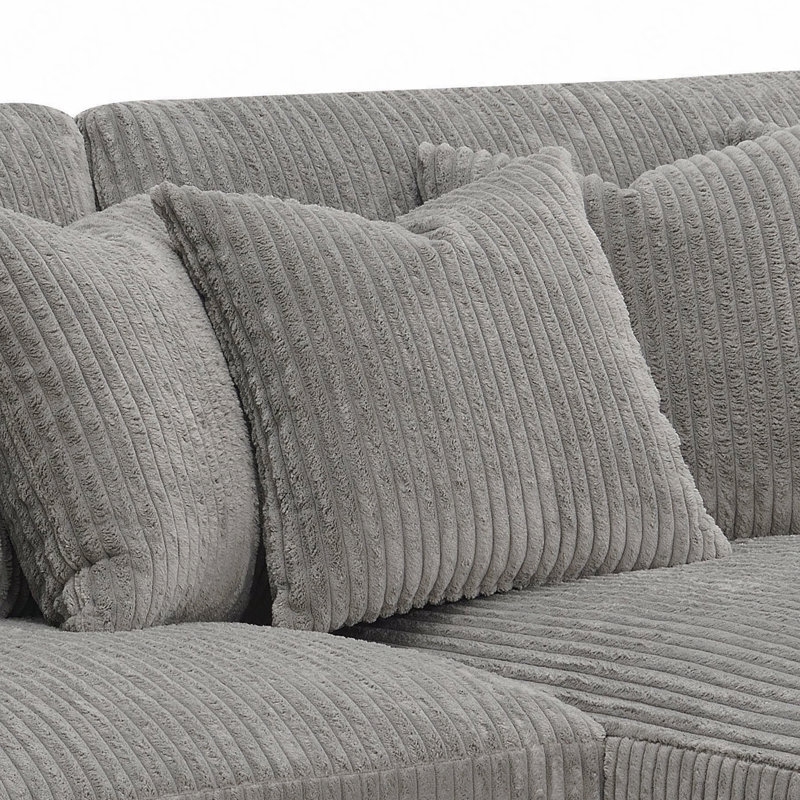 Canapé modulaire réversible en velours côtelé gris Tavia avec 6 coussins