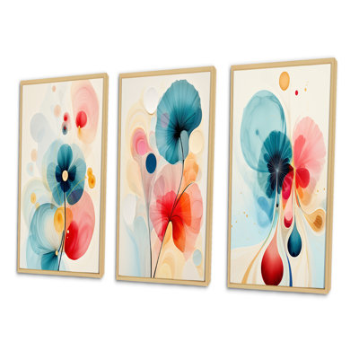 Energy Of Blossoming Life Retro Minimal Flower II - Abstract Painting Art Set Of 3 Pieces