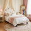 EU Single (90X200cm) Scalloped Shell Bed, Glam Upholstered Platform Frame, Burgundy & Beige Velvet-169881279