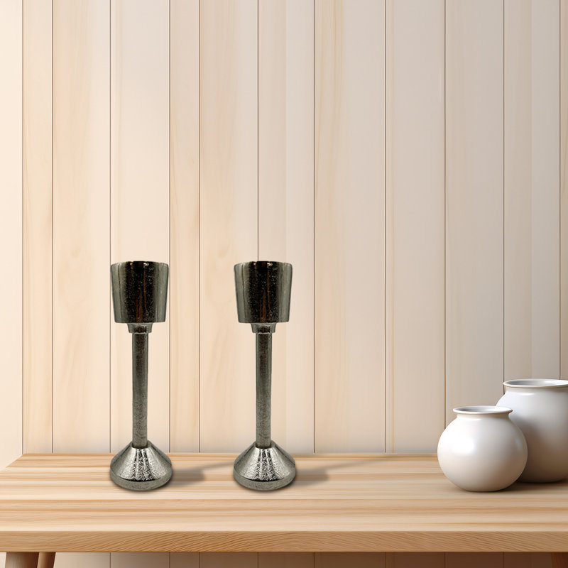 Aluminum Pillar Tabletop Candlestick, 10.75" H x 4" W x 4" D, Silver