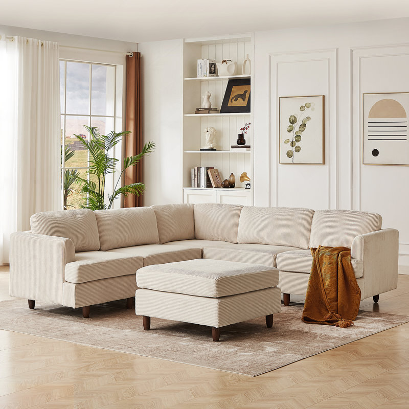Canapé modulaire moderne, canapé convertible 6 places (velours côtelé) (beige), Velours côtelé beige