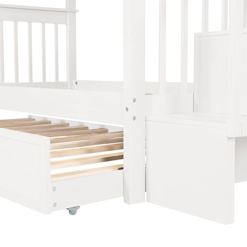 Twintwin Bunk Bed With Trundle And White Steady Build For Bedroom - Solid Wood, White