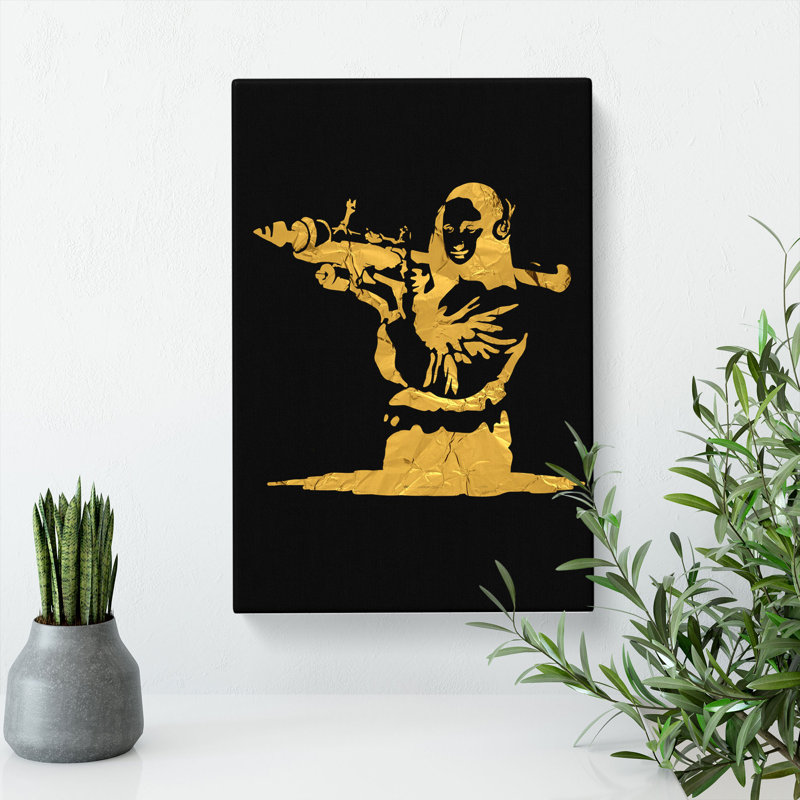 Banksy In Gold Mona Lisa Bazooka - Wrapped Canvas, 60cm H x 40cm W x 3cm D