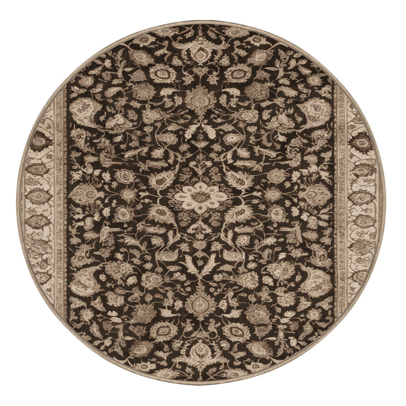Machine Washable Persian Brown Area Rug, Round 7'