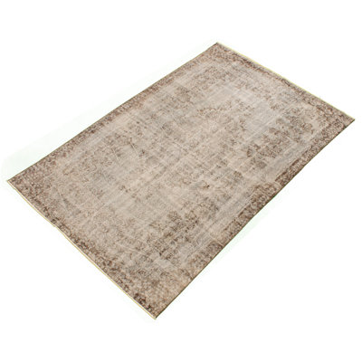Tapis décoratif gris en laine de conception unique 5 pi 7 po x 8 pi 11 po noué à la main