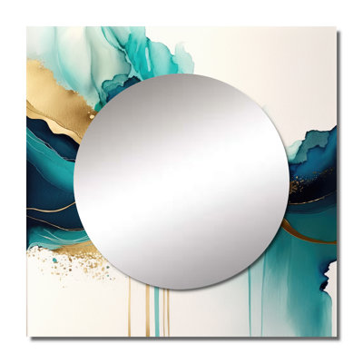 Teal And Gold Abstract Expression II Mirror