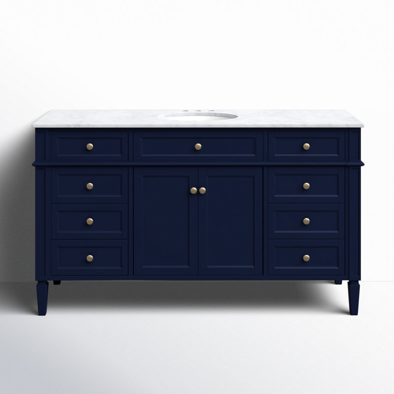Rivers 60'' Single Bathroom Vanity with Marble Top, Blue