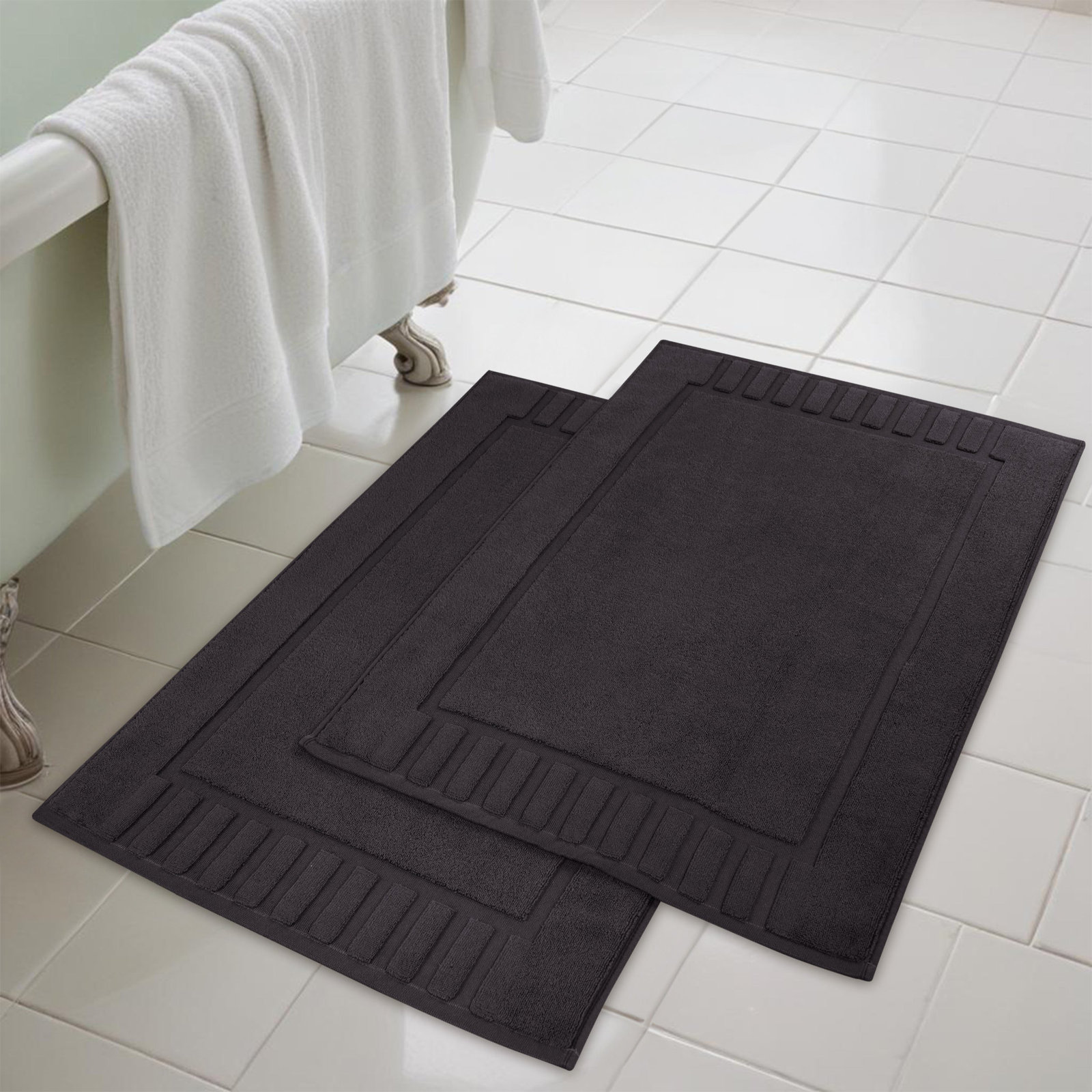 Pardue Cotton Bath Mat, Black, Geometric